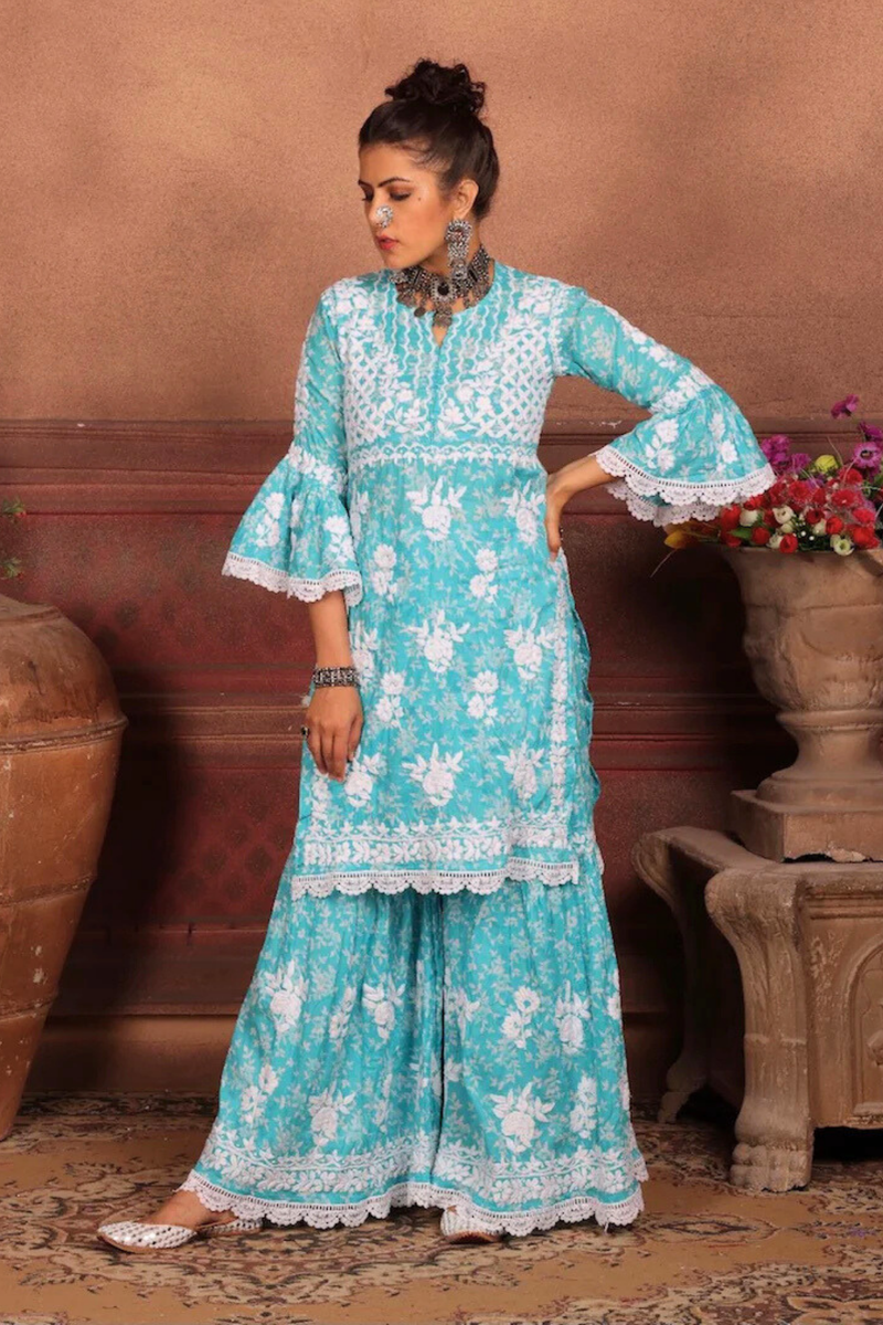 AISHA Blue Mulmul Garara Set