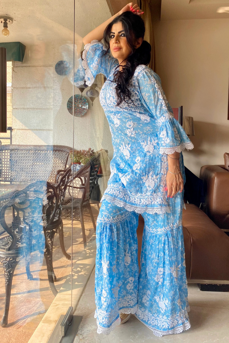 AISHA Blue Mulmul Garara Set