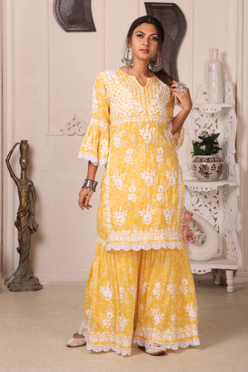 AISHA Yellow Mulmul Garara Set