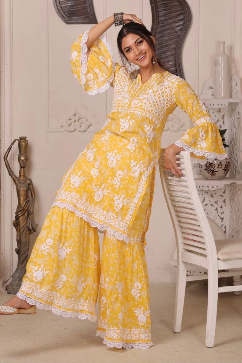 AISHA Yellow Mulmul Garara Set