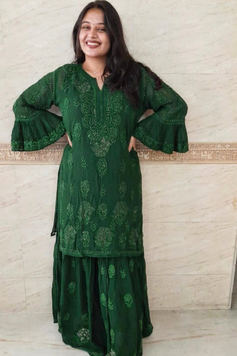 FIZA Green Garara Georgette Set