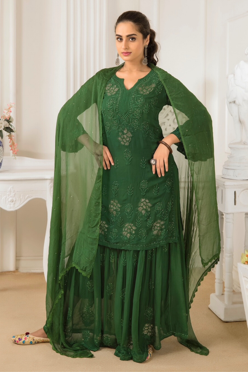 FIZA Green Garara Georgette Set
