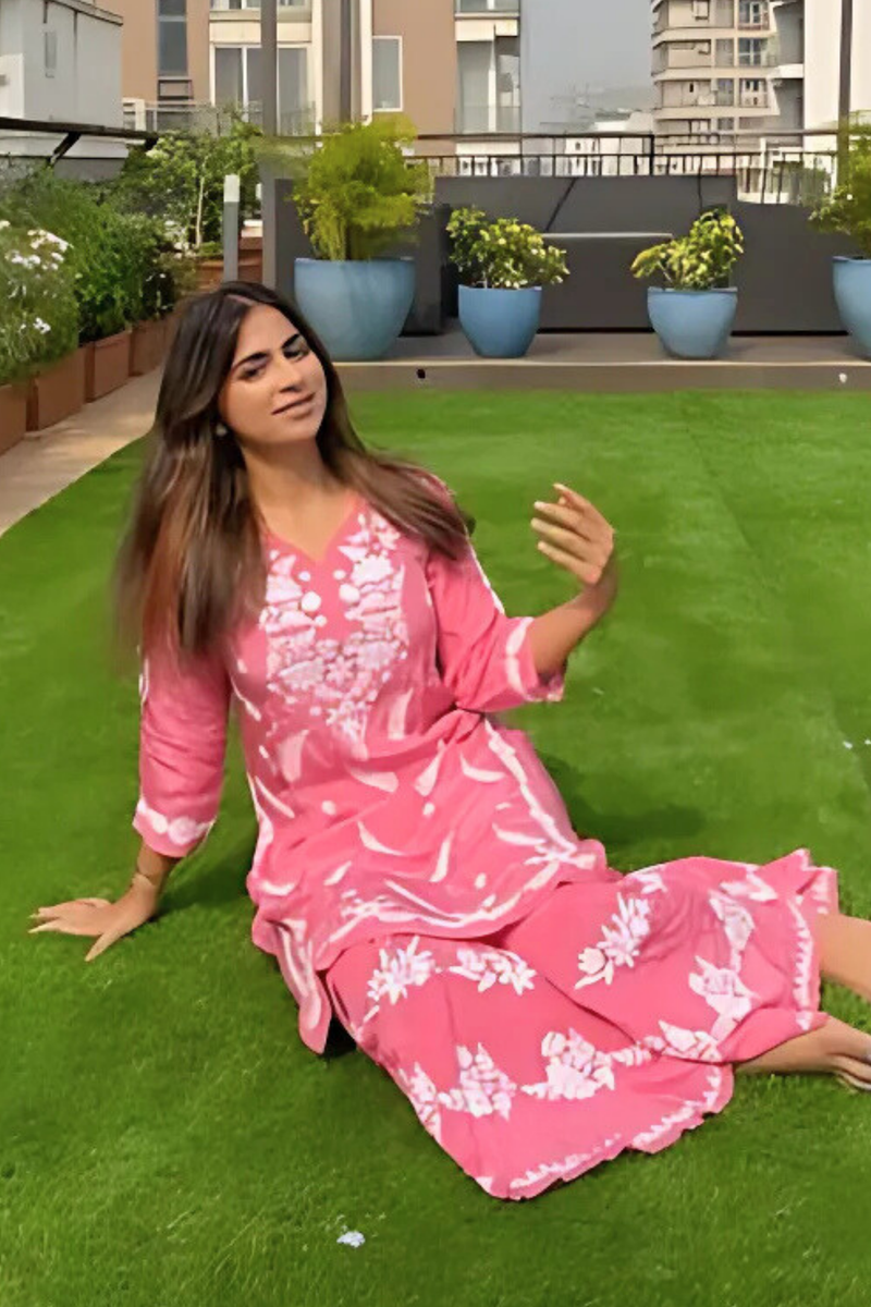 IBADAT Pink satin cotton coord garara set