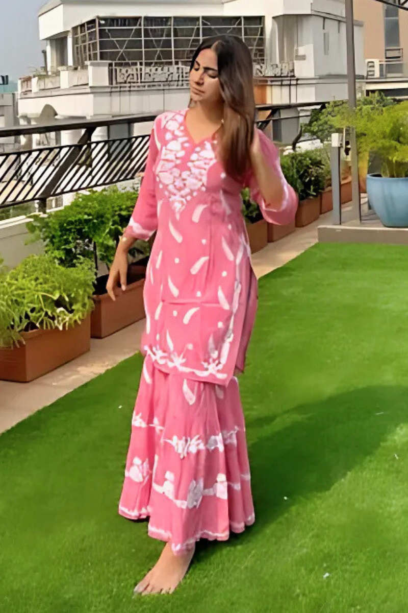 IBADAT Pink satin cotton coord garara set