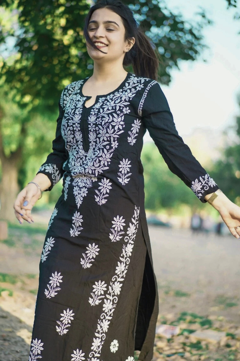 SABA Black Straight Modal Kurti
