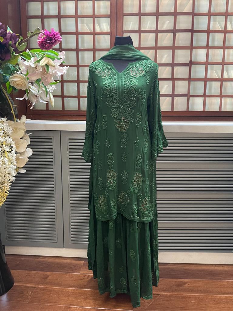 FIZA Green Garara Georgette Set