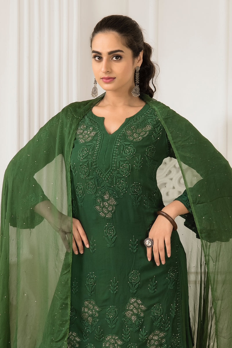 FIZA Green Garara Georgette Set
