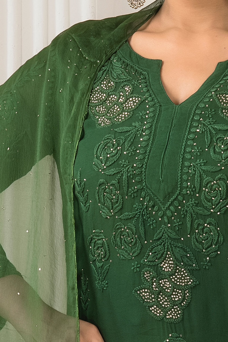 FIZA Green Garara Georgette Set