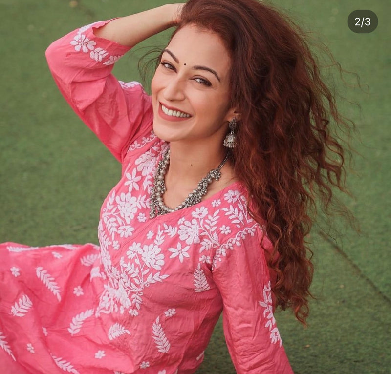 IBADAT Pink satin cotton coord garara set