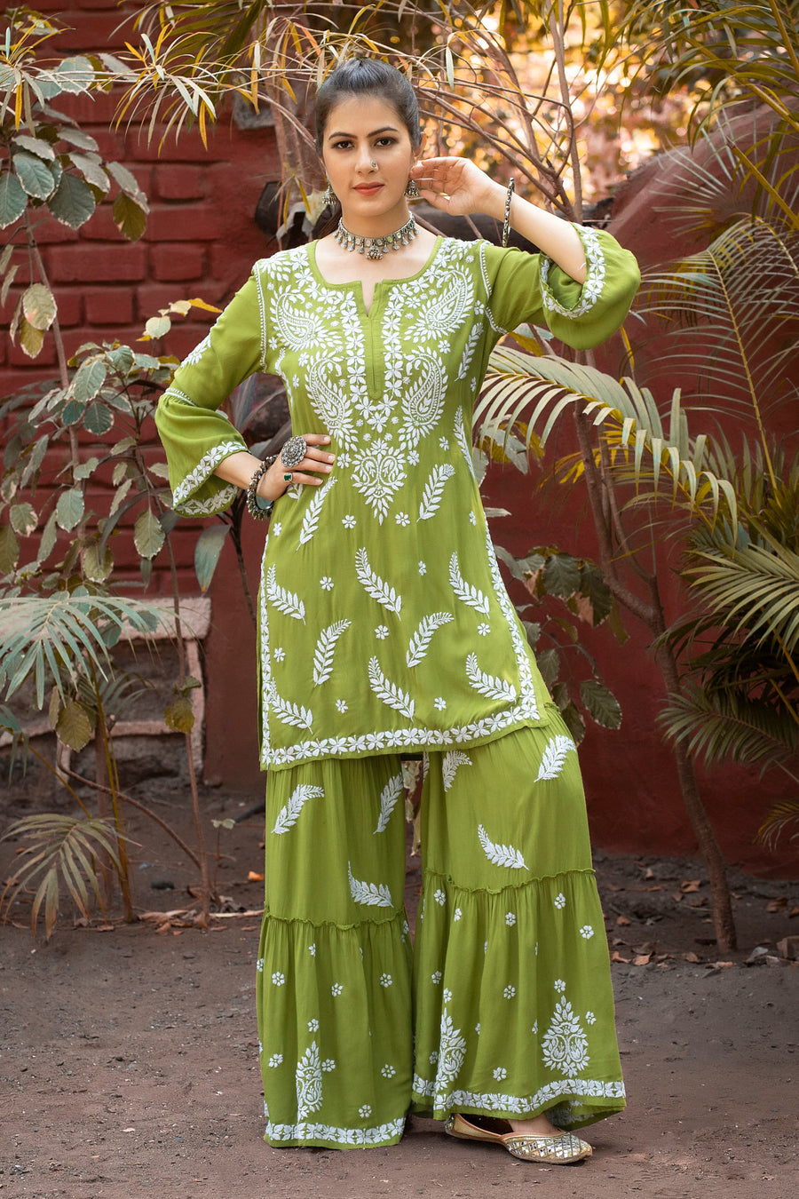 ADARA Modal Garara Set - Olive green