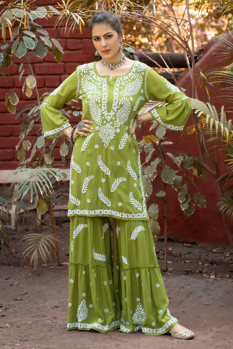 ADARA Modal Garara Set - Olive green