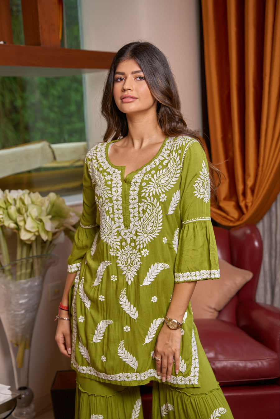 ADARA Modal Garara Set - Olive green