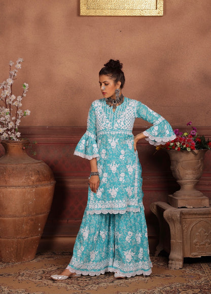 AISHA Blue Mulmul Garara Set