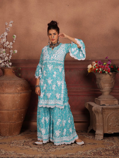 AISHA Blue Mulmul Garara Set