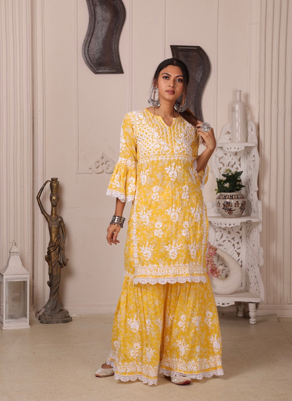 AISHA Yellow Mulmul Garara Set