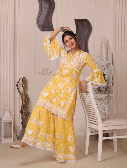 AISHA Yellow Mulmul Garara Set