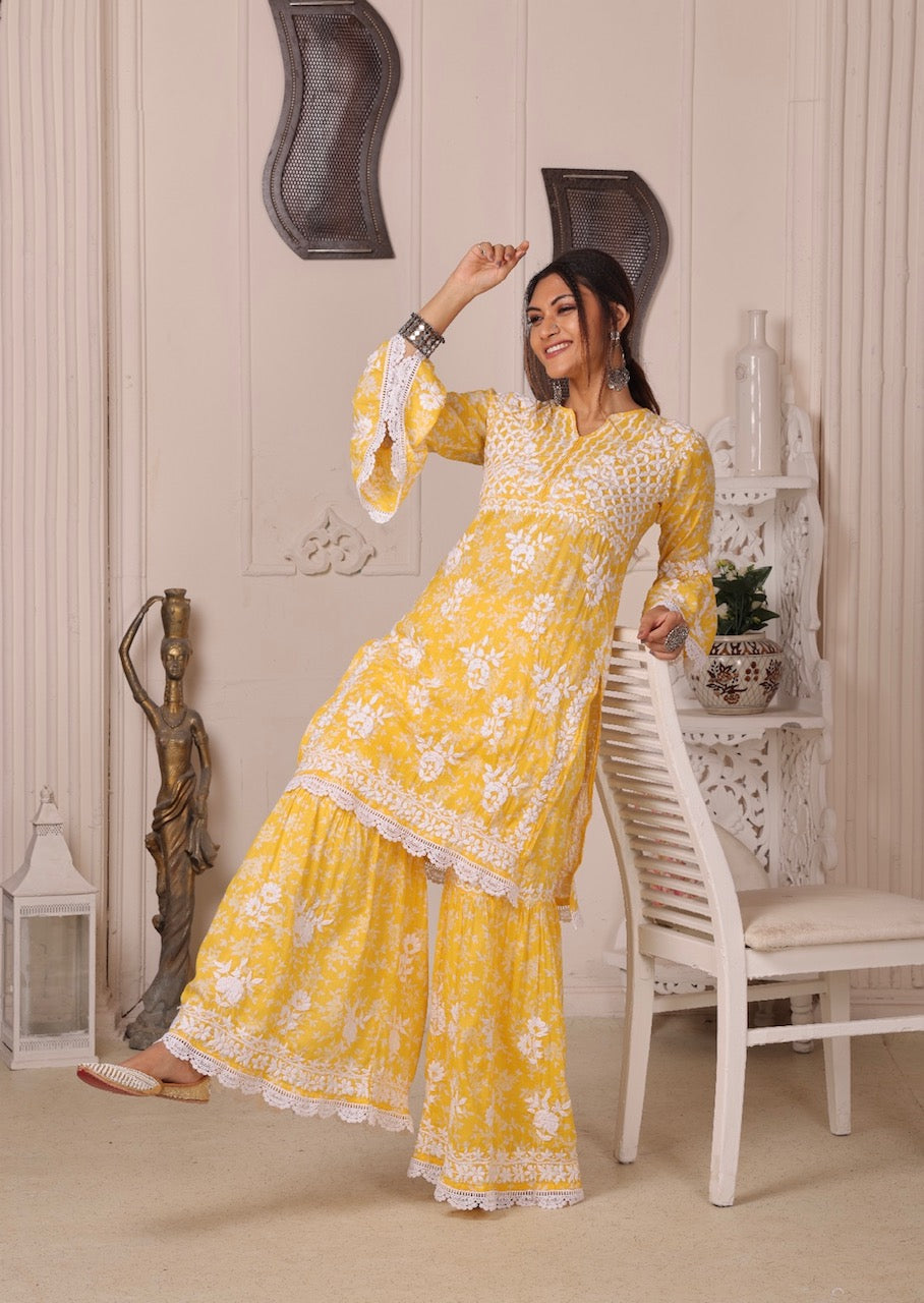 AISHA Yellow Mulmul Garara Set