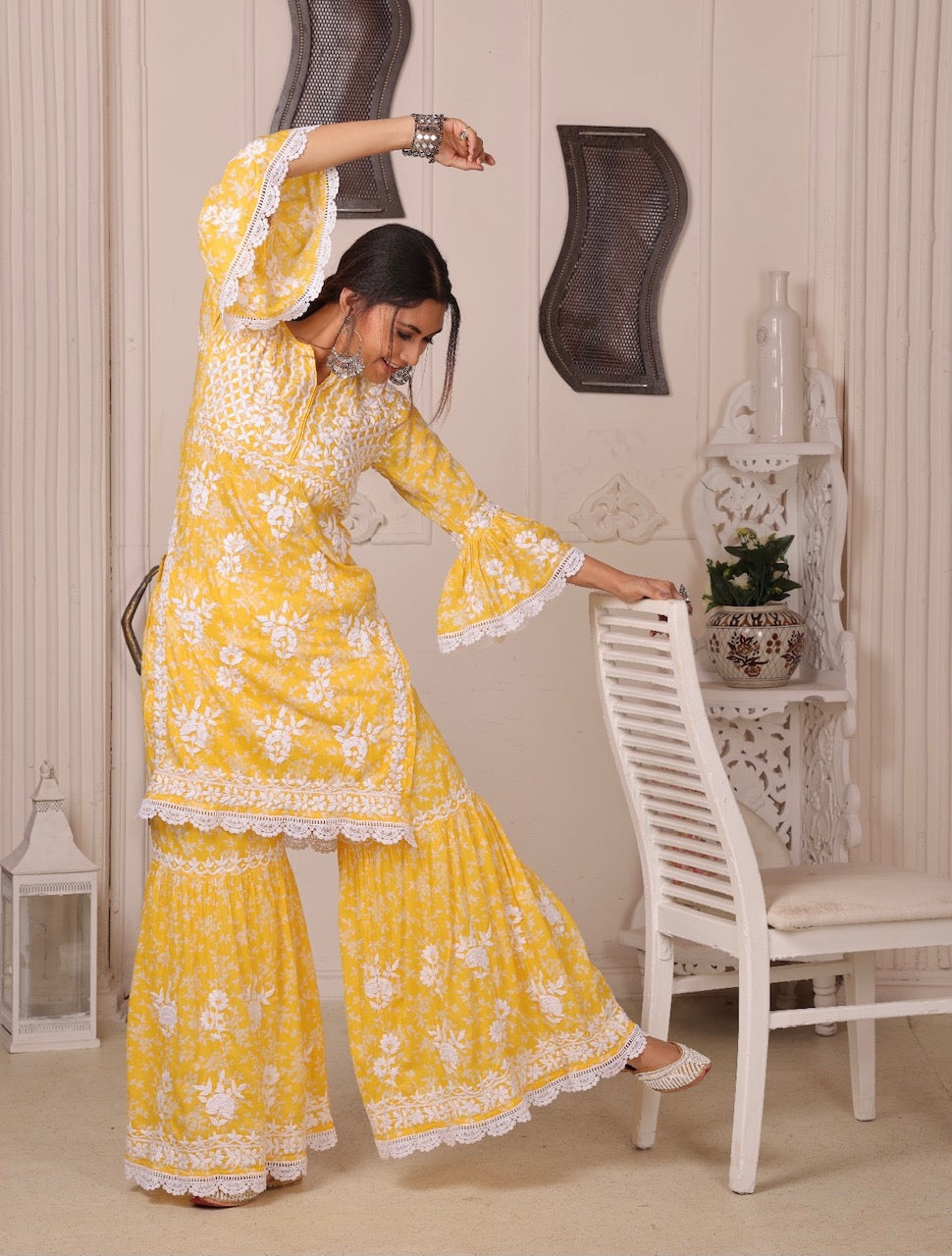 AISHA Yellow Mulmul Garara Set