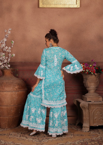 AISHA Blue Mulmul Garara Set