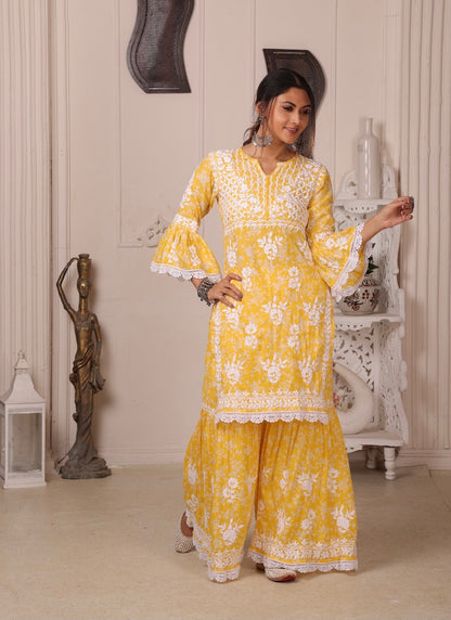 AISHA Yellow Mulmul Garara Set