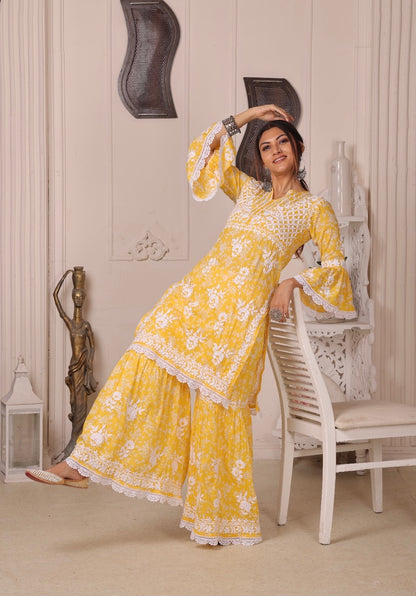 AISHA Yellow Mulmul Garara Set