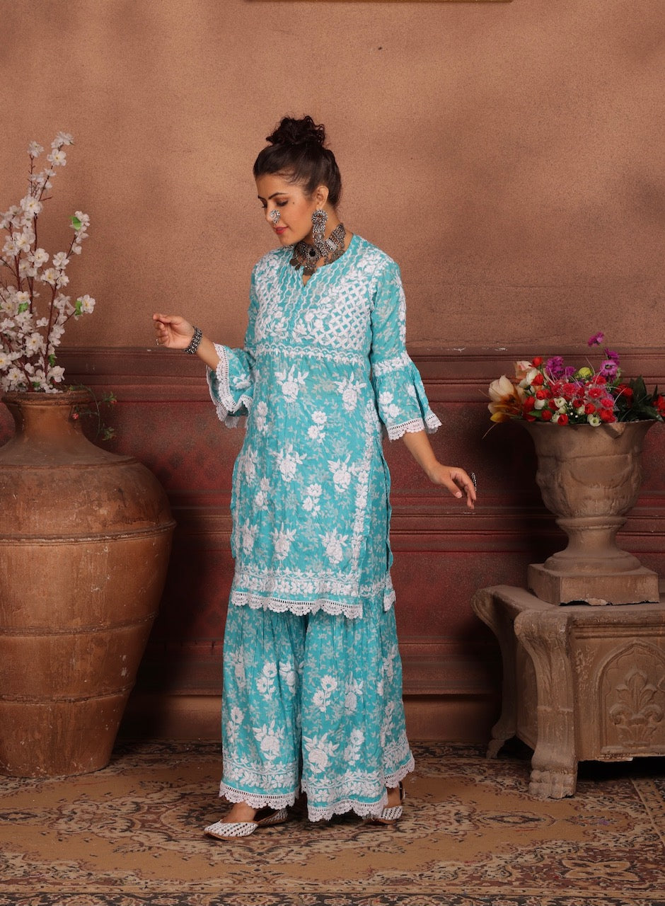 AISHA Blue Mulmul Garara Set