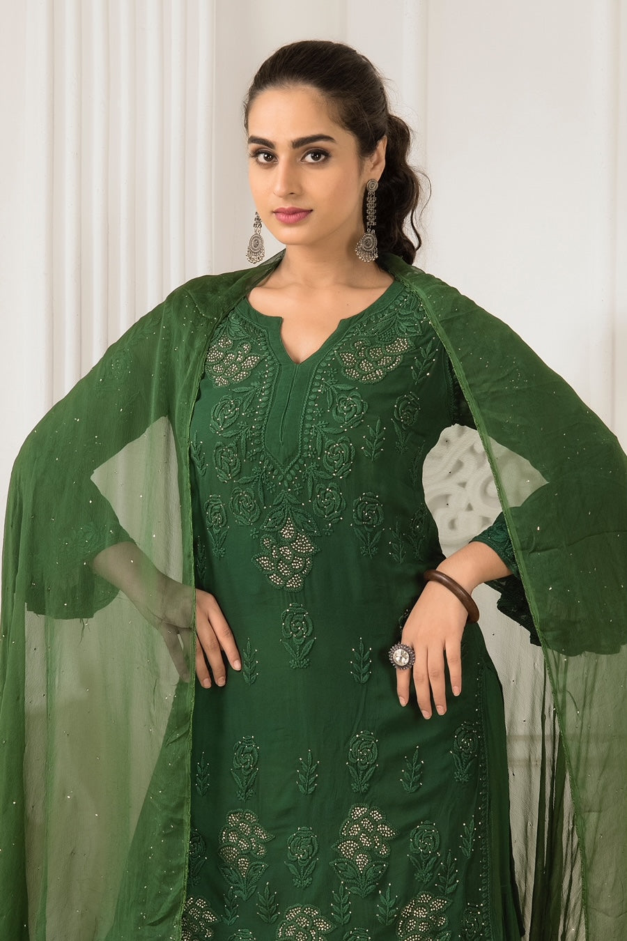 FIZA Green Garara Georgette Set