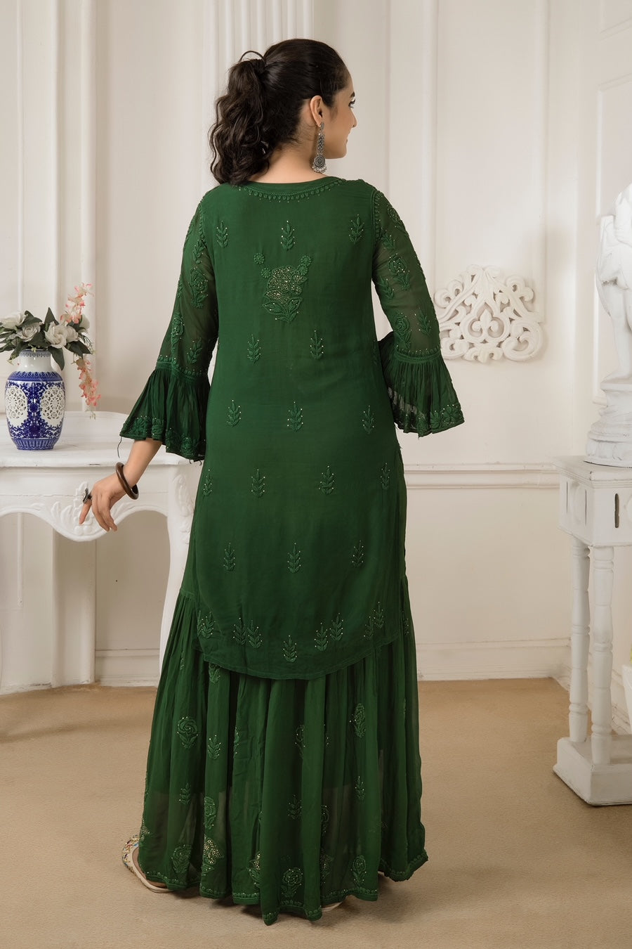 FIZA Green Garara Georgette Set